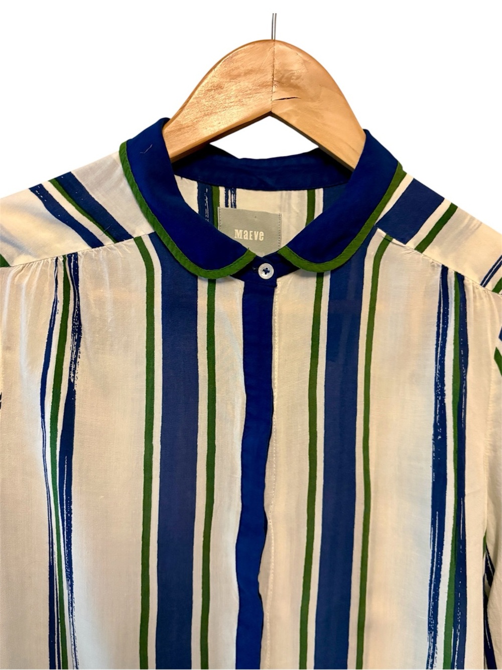 Anthropologist Maeve Striped Button-Front Blouse in White & Blue Stripes, size 6 - Picture 8 of 14